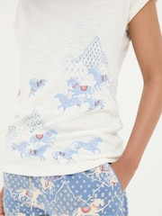 FatFace Horse Print Cream Graphic Pyjama Top - Image 4 of 5