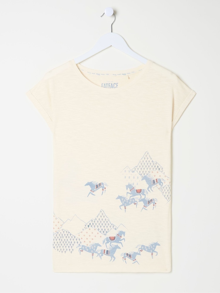 FatFace Horse Print Cream Graphic Pyjama Top - Image 5 of 5