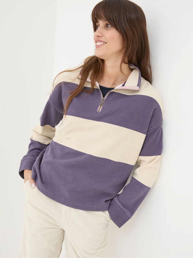 FatFace Airlie Purple Striped Sweat Top - Image 1 of 5