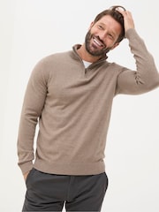 FatFace Rye Natural Beige Half-Neck Jumper - Image 1 of 5