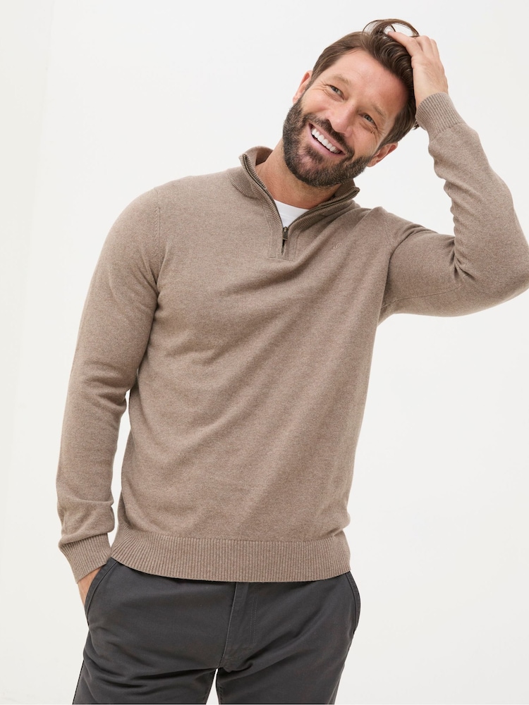 FatFace Rye Natural Beige Half-Neck Jumper - Image 1 of 5