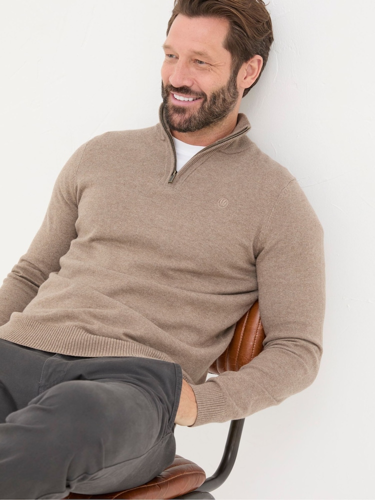 FatFace Rye Natural Beige Half-Neck Jumper - Image 3 of 5