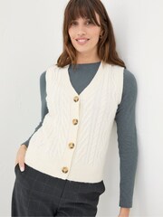 FatFace Macy Cream Cable Button Tank - Image 1 of 5