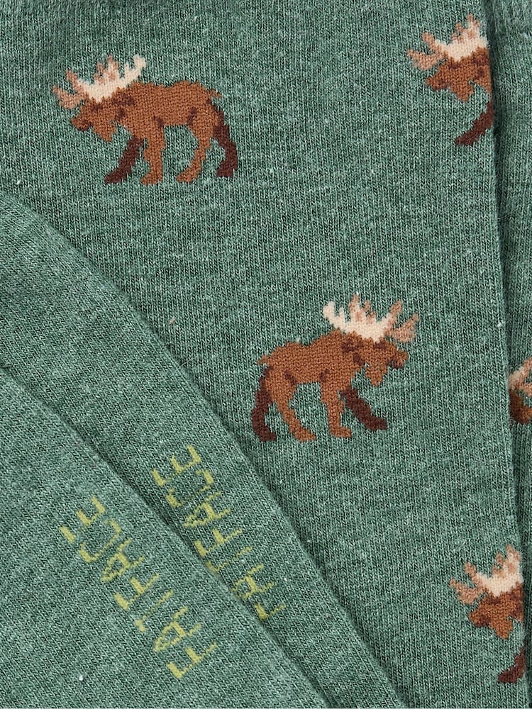 FatFace Green Moose Men's Socks 1 Pack - Image 2 of 2