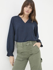 FatFace Pacey Blue Pacey Gingham Blouse - Image 1 of 5