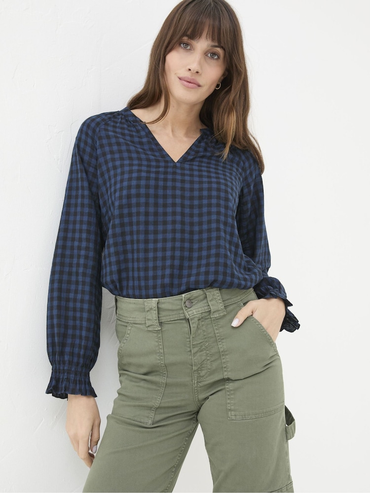 FatFace Pacey Blue Pacey Gingham Blouse - Image 1 of 5