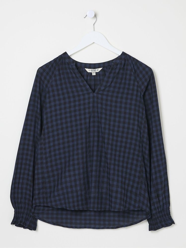 FatFace Pacey Blue Pacey Gingham Blouse - Image 5 of 5
