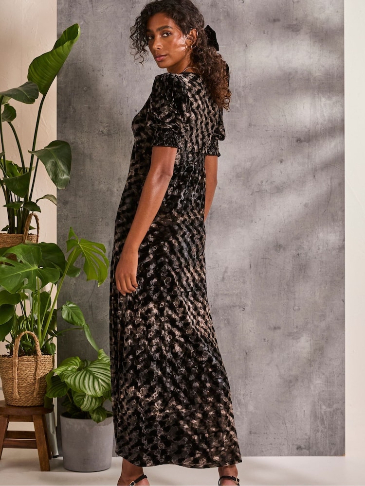 FatFace Mia Black Hammered Velvet Midi Dress - Image 2 of 6