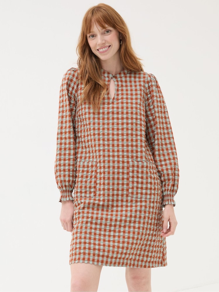 FatFace Fran Orange Gingham Dress - Image 1 of 6