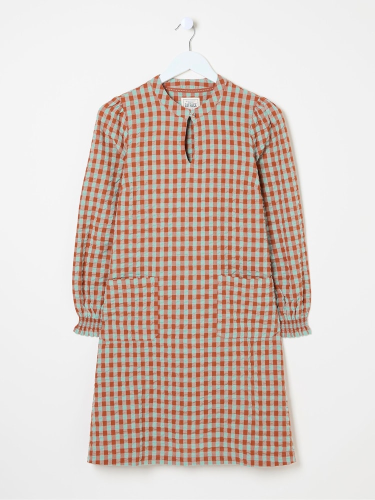 FatFace Fran Orange Gingham Dress - Image 6 of 6