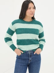 FatFace Revival Dark Teal Stripe Jumper - Image 1 of 5