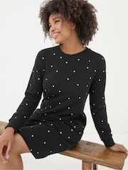 FatFace Georgia Black Embroidered Sweat Dress - Image 1 of 5