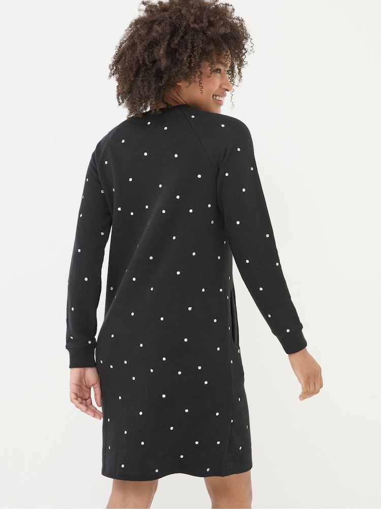 FatFace Georgia Black Embroidered Sweat Dress - Image 2 of 5