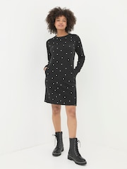 FatFace Georgia Black Embroidered Sweat Dress - Image 3 of 5