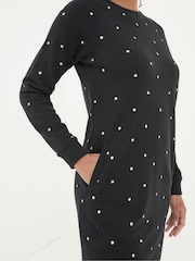 FatFace Georgia Black Embroidered Sweat Dress - Image 4 of 5