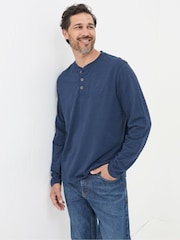 FatFace Woodside Navy Blue Long Sleeve Henley T Shirt - Image 1 of 5