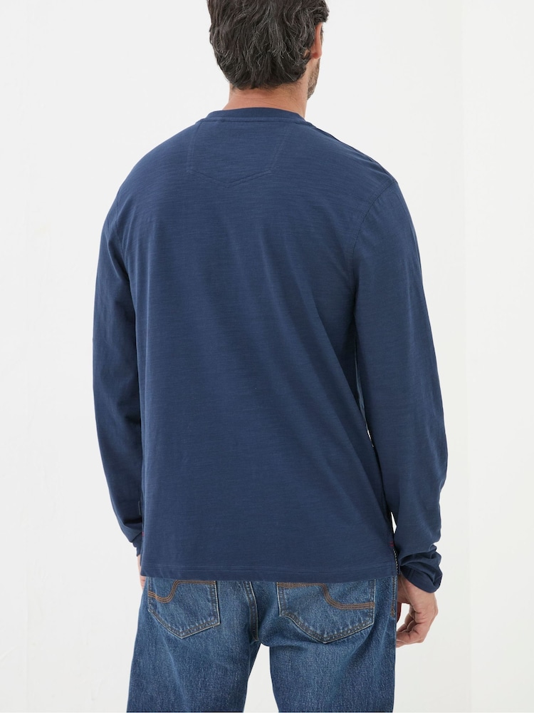 FatFace Woodside Navy Blue Long Sleeve Henley T Shirt - Image 2 of 5