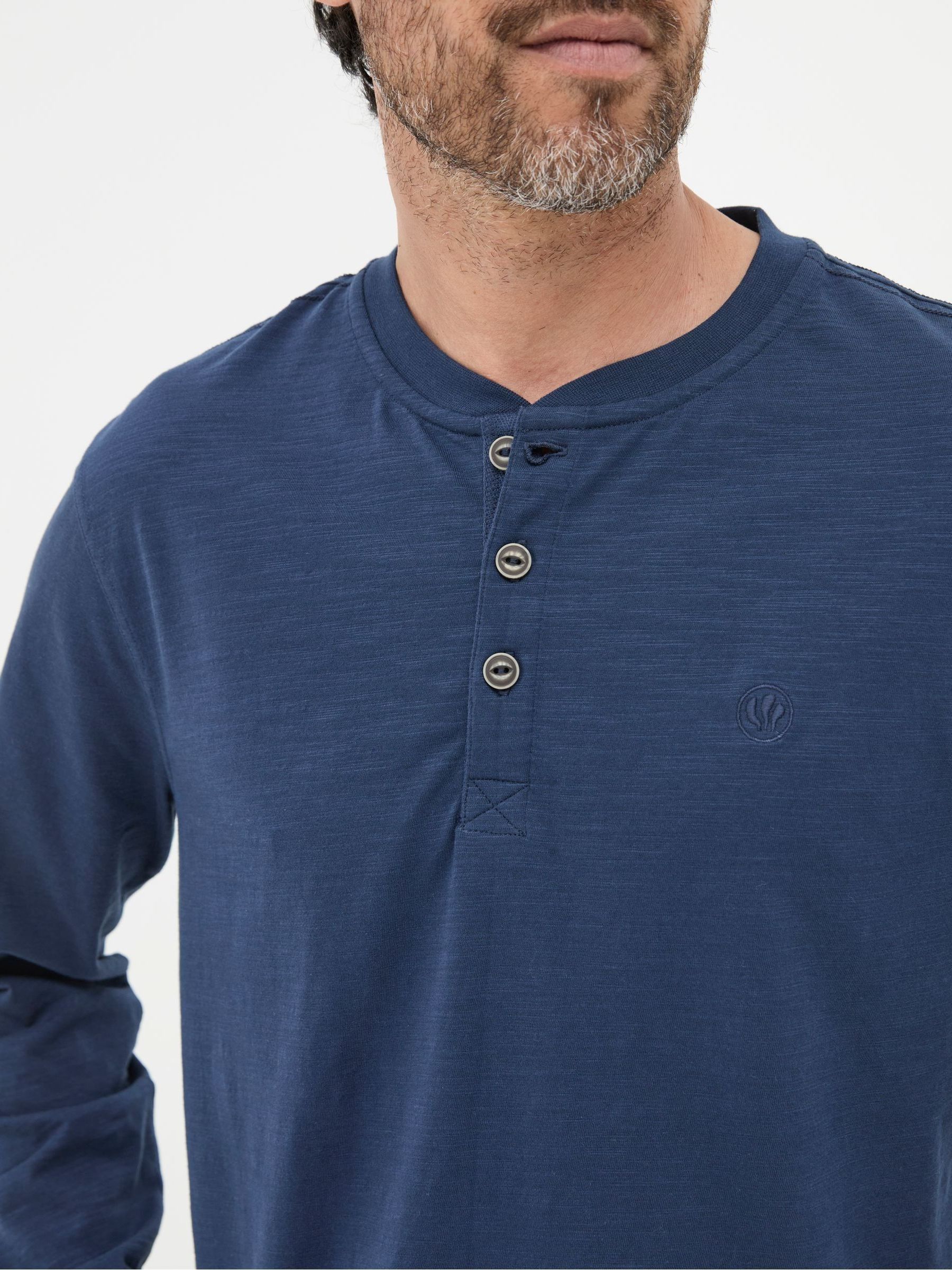 Buy FatFace Woodside Navy Blue Long Sleeve Henley T Shirt from