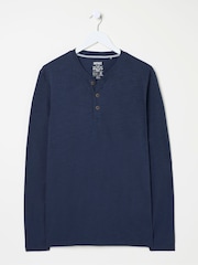 FatFace Woodside Navy Blue Long Sleeve Henley T Shirt - Image 5 of 5