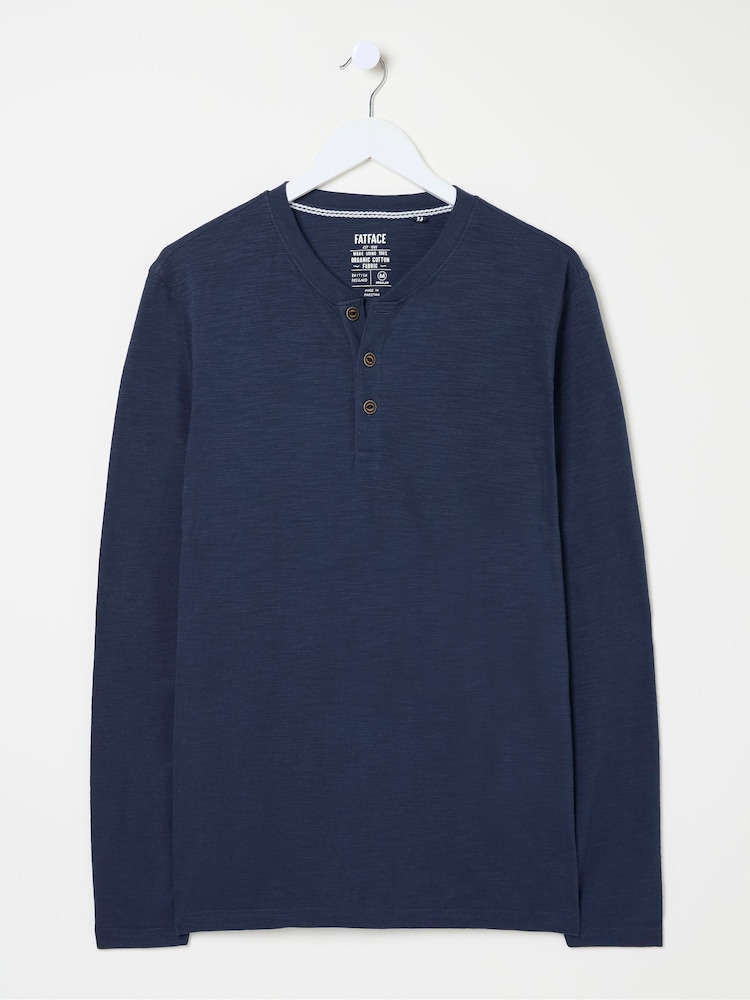 FatFace Woodside Navy Blue Long Sleeve Henley T Shirt - Image 5 of 5