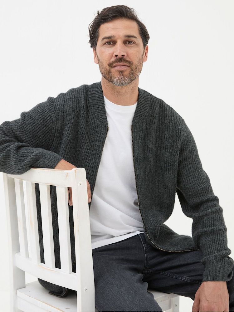 FatFace Charcoal Grey Knitted Bomber Cardigans - Image 2 of 5 FatFace Charcoal Grey Knitted Bomber Cardigans - Image 2 of 5