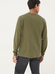 FatFace Woodside Khaki Green Long Sleeve Henley T Shirt - Image 2 of 5