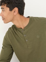 FatFace Woodside Khaki Green Long Sleeve Henley T Shirt - Image 4 of 5