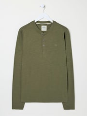 FatFace Woodside Khaki Green Long Sleeve Henley T Shirt - Image 5 of 5