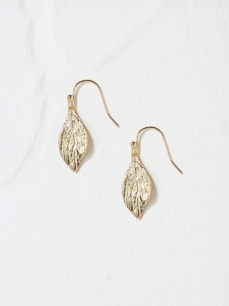 FatFace Gold Tone Large Leaf Drop Earrings - Image 1 of 2
