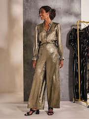 FatFace Sofia Gold Metallic Trousers - Image 2 of 6