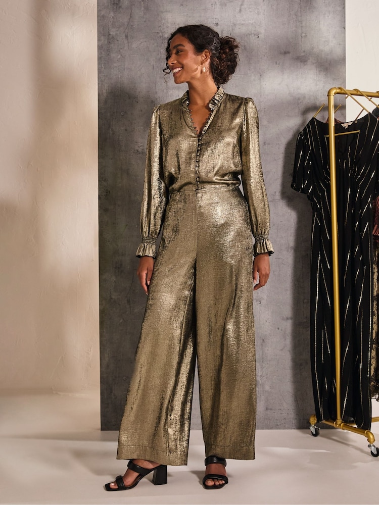 FatFace Sofia Gold Metallic Trousers - Image 2 of 6