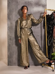 FatFace Sofia Gold Metallic Trousers - Image 4 of 6