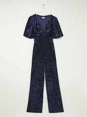 FatFace Greta Blue Velvet Jumpsuit - Image 6 of 6