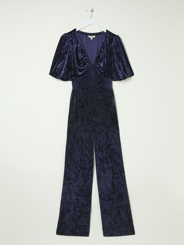 FatFace Greta Blue Velvet Jumpsuit - Image 6 of 6