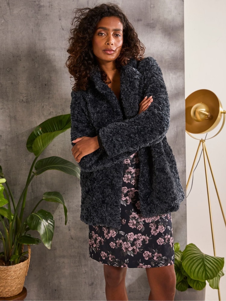 FatFace Maggie Blue Short Teddy Coat - Image 1 of 6