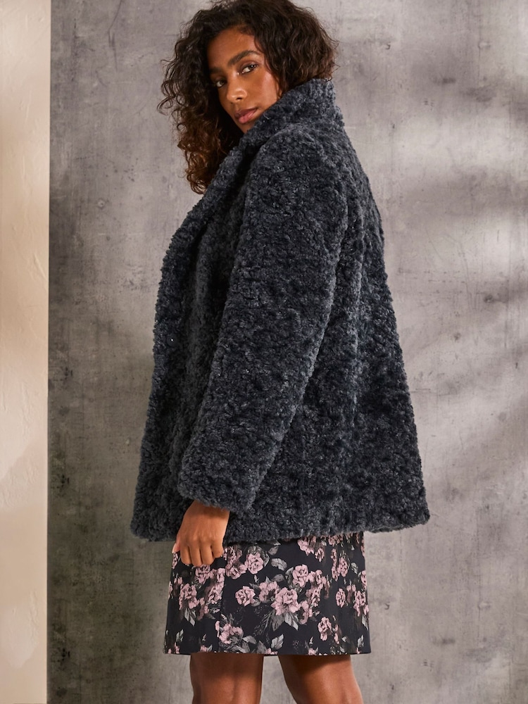 FatFace Maggie Blue Short Teddy Coat - Image 2 of 6 FatFace Maggie Blue Short Teddy Coat - Image 2 of 6