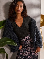 FatFace Maggie Blue Short Teddy Coat - Image 4 of 6