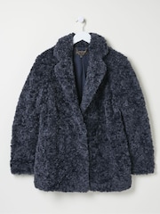 FatFace Maggie Blue Short Teddy Coat - Image 6 of 6
