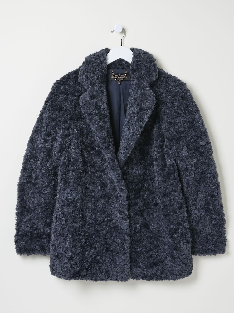 FatFace Maggie Blue Short Teddy Coat - Image 6 of 6