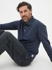 FatFace Navy Blue Long Sleeve Organic Pique Polo Shirt - Image 3 of 6