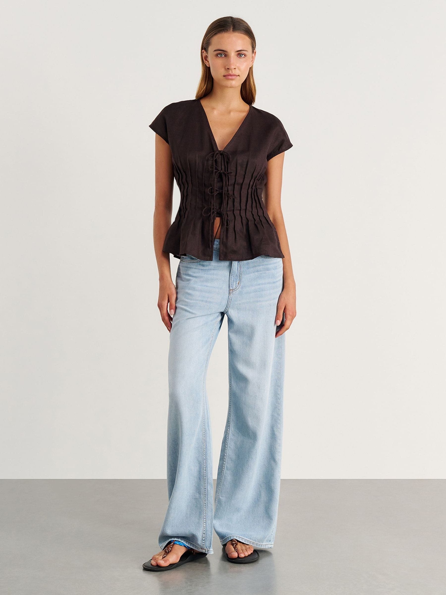 Buy JAG Brown Delphine Pintuck Linen Blouse from the Next UK