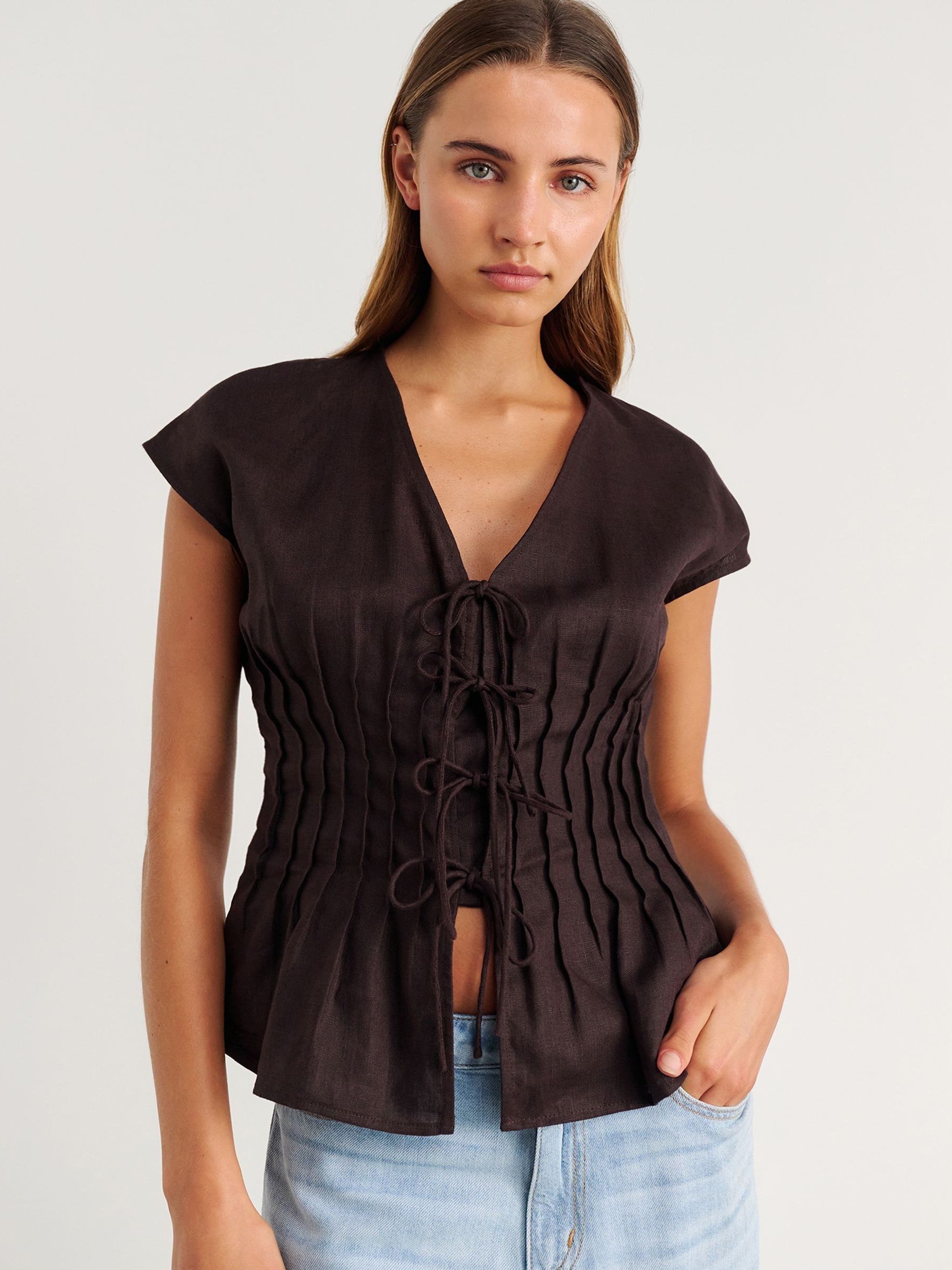 Buy JAG Brown Delphine Pintuck Linen Blouse from the Next UK