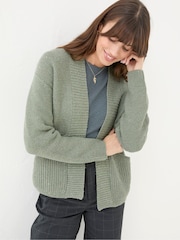 FatFace Clara Khaki Green Cotton Cardigan - Image 1 of 4