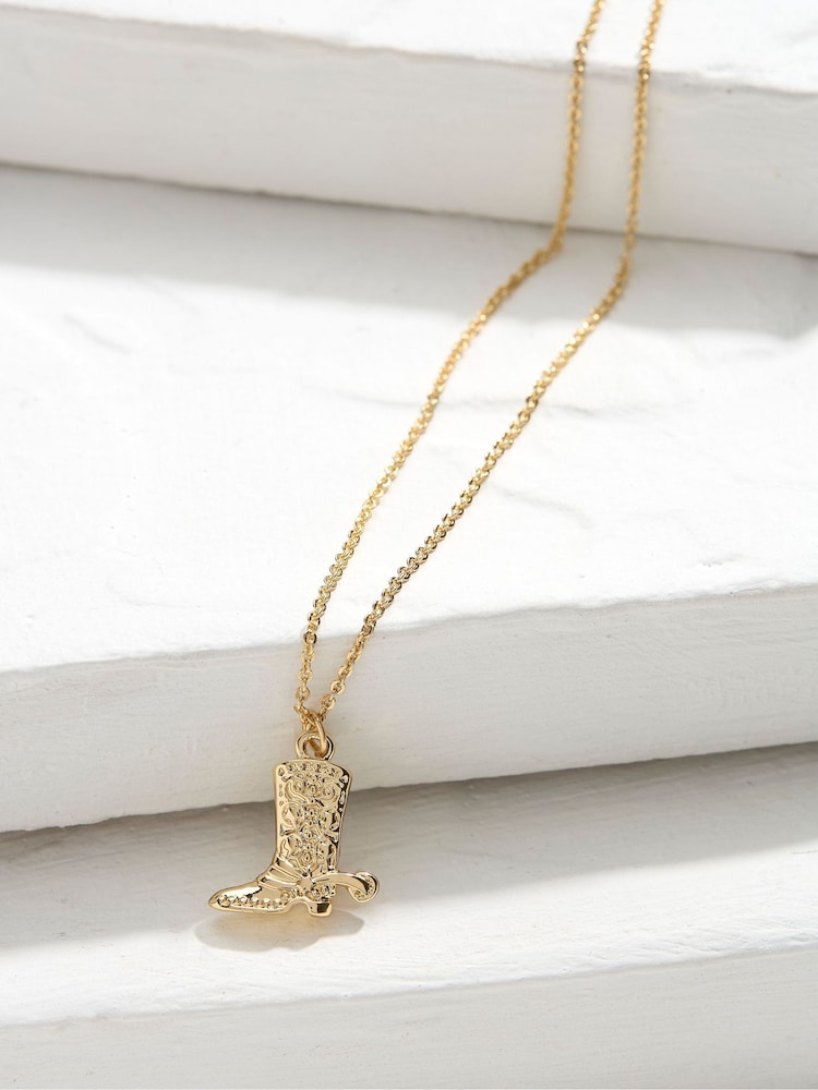 FatFace Gold Tone Cowboy Boot Necklace - Image 2 of 2 FatFace Gold Tone Cowboy Boot Necklace - Image 2 of 2