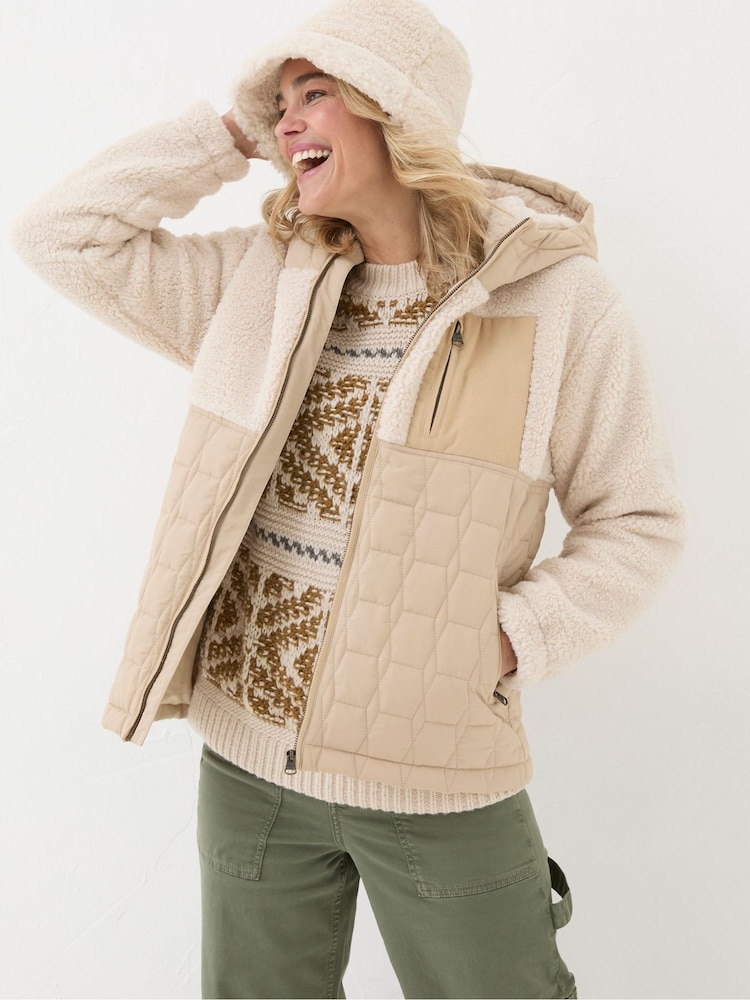 FatFace Honey Natural Fleece Quilted Jacket - Image 1 of 6