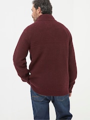 FatFace Calder Burgundy Red Half Neck Jumper - Image 2 of 5