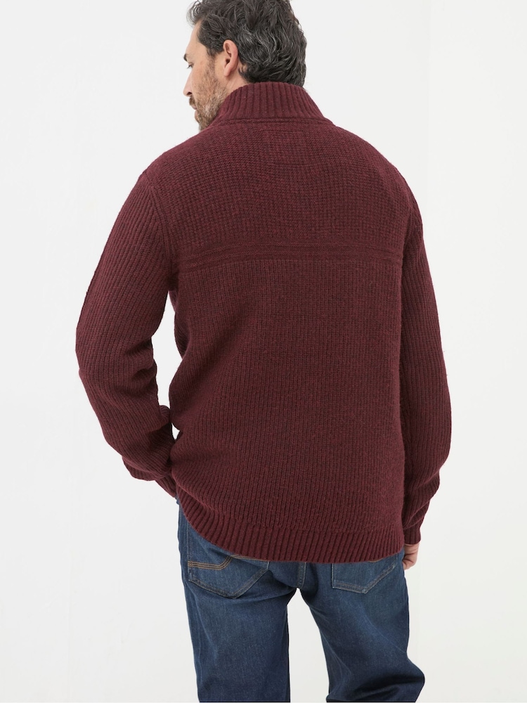 FatFace Calder Burgundy Red Half Neck Jumper - Image 2 of 5