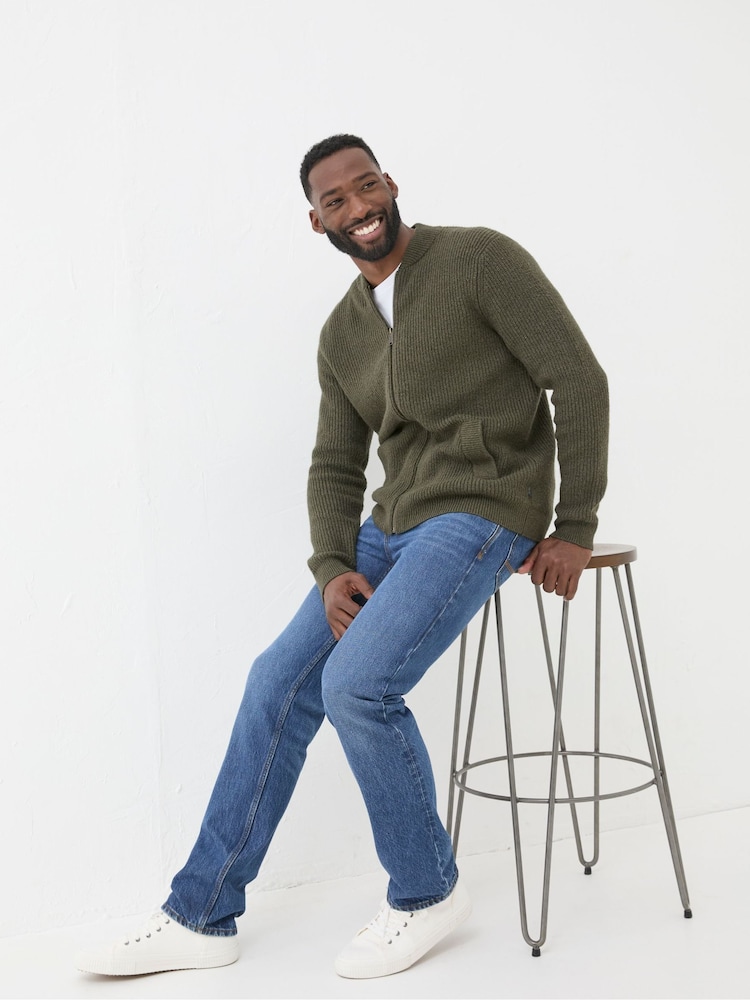 FatFace Khaki Green Knitted Bomber Cardigans - Image 2 of 5