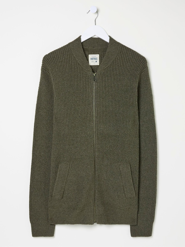FatFace Khaki Green Knitted Bomber Cardigans - Image 5 of 5