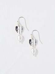 FatFace Silver Tone Heart Pearl Earrings - Image 1 of 2